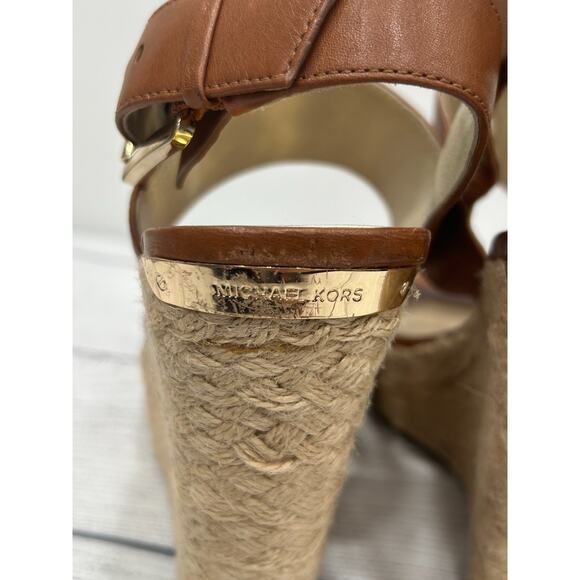 Michael Kors Womens Brown Leather Boho Buckle Strap Espadrille Wedge Sandals 7 - Picture 9 of 12